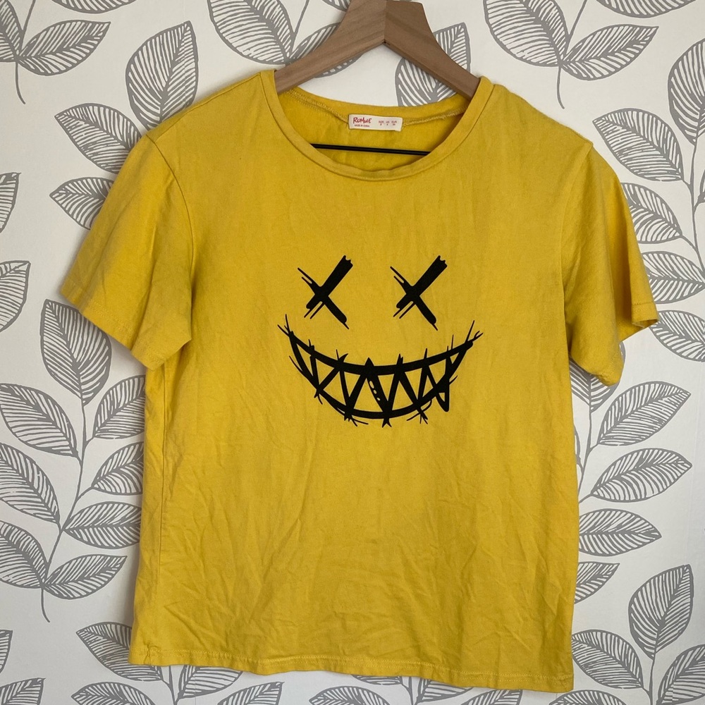 Romwe X Smiley Yellow T-shirt, Size - S 4